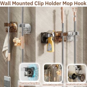 Wall Mounted Clip Holder Mop Hook Storage Rack Hook Kitchen Bathroom Multi-Purpose Hooks Clip