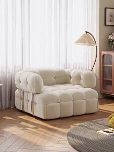 Cream Style Cotton Candy Puff Fabric Sofa Small Apartment Bedroom Living Room Folding Sitting and Lying Dual-Use Single Sofa Bed