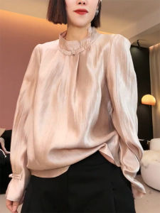 QINGNAER | Champagne Elegant Collar Chinese Knot Satin French Luxury Slimming Top