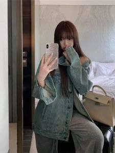 Good Morning Heavyweight Retro Washed Slimming Boyfriend Style Denim Jacket Womens Autumn Loose Casual Top Fan Fan