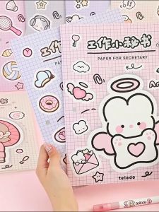 TLD A4 Size Cute Cartoon Little Girl Perpetual Calendar Year Planner Annual Plan Book Little Secretary at Work Schedule Notebook