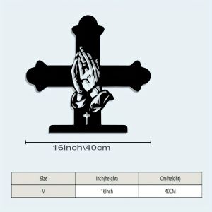 CIFbuy | CIFBUY Iron Art Wall Decor Vintage Metal Praying Hands Cross Sculpture Durable Garden Cemetery Religious Memorial Plaque Art
