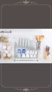 KOWA HOME WARE KWH-S004 KWH-K001ชั้่นคว่ำจาน 2 ชั้น ชั้นวางจานสแตนเลส  เกรด304  พร้อมที่ใสช้อน-ส้อม มีถาดรองน้ำ ขนาด  w 47x l 29.5x h 40 Cm./ และ ที่ใส่ช้อน ขนาด w 14 x l 8.5x h 12 Cm. Stainless steel SUS 304