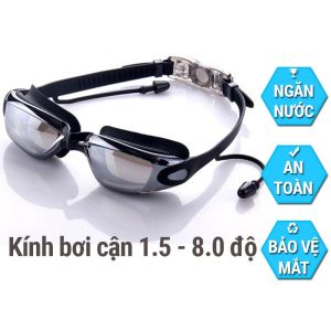 Kính bơi cận thị độ cận 5.5 độ có gắn nút bịt tai ngăn nước mắt kiếng bơi chống tia UV chống hấp hơi kiểu dáng thời trang - Sản phẩm chính hãng