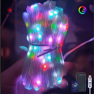 RGB IC Bluetooth Chống Nước LED Cổ Tích Dây Đèn DIY Địa Chỉ Màu Sắc Giấc Mơ Vòng Hoa 5M-20M USB Tiệc Giáng Sinh Trang Trí Đèn