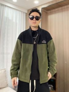 Mens Fleece Jacket Stand Collar Warm Outerwear Spring Autumn Winter New Style 2025 Polyester Nylon Composite Fiber Loose Fit