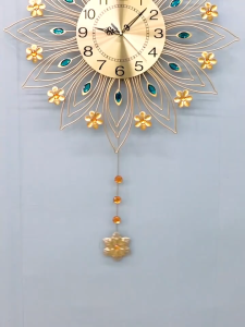 HOL Metal Wall Clock Nordic Big Size Wall Clocks for Living Room Bedroom Nordic Creative Wall Clock Decorative Iron Wall Clock Art Home Decor Elegant Peacock 3D Wall clock