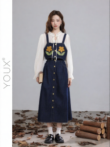 YOUXIANG | Đầm Nữ Phối Đôi Kiểu Dáng Retro Elegance Mới Thu