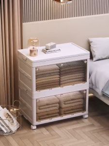 JINXY ตู้เก็บของ ตู้เก็บของแบบมีฝาพับ ดีไซน์กันฝุ่นช พร้อมประตูตู้ใส พับเก็บได้ ตู้เก็บของเอนก หยัดพื้นที่ พร้อมส่ง