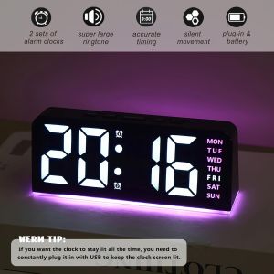 Lafocuse Blue Digital Alarm Clock Bedside with Night Light LED Display Digital Clocks Adjustable Brightness Temperature