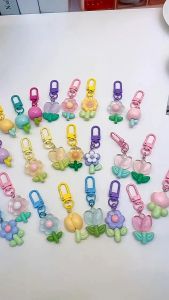 5 PCS Tulip keychain pendant sunflower pendant crystal flower keychain