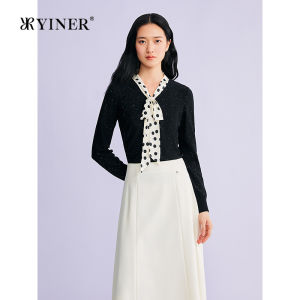 Elegant French Style Polka Dot Bow Collar Knitted Sweater