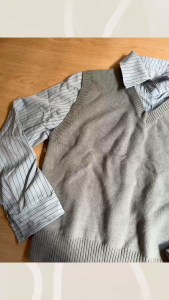 【READYSTOCK】Long sleeves shirt fake two-piece preppy style knit top collared top 学院风假两件长袖上衣 学院风上衣 衬衫