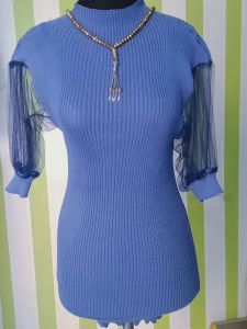 switer rajut dress semi lutut/switer rajut cantik/iner tangan kain kelambu/atasan cantik Korea/switer kombinasi kain tile