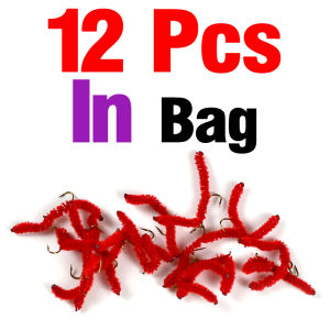 12Pcs San Juan Worm Red Fly Fishing Flies - Blood Worm Nymph Lures for Trout Bass & Freshwater Fishing High Carbon Steel Hooks