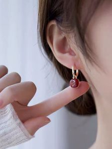 Elegant Square Geometric Earrings 14K Plated Wine Red Fashion Jewelry Drip Glaze Alloy Womens Stud Earrings Fashion Accessories