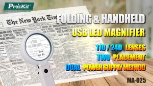 ProsKit MA-025 3.75/7X Folding & Handheld USB LED Magnifier