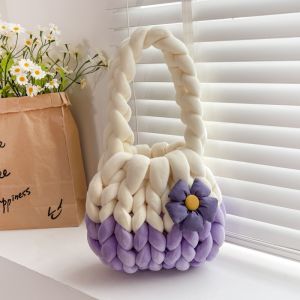 Handwoven Basket Bag Material Kit Dopaamine Flower Underarm Bag Super Thick Icelandic Line Finished Gift Fresh Sweet Style