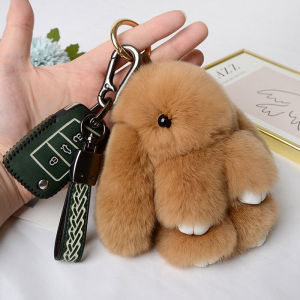 RunwayRendezvous 15cm Rabbit Fur Keychain Women Bag Car Keychain Pendant Decoration Jewelry
