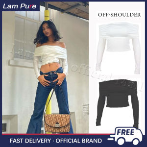 Lam Pure Korean Short One Shoulder Long Sleeve Off Shoulder Blouses T-shirt Cropped Casual Top For Woman
