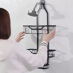 Shower Head Caddy 3 Tier Hanging Shower Caddy Wall Mounted Non-marking Bathroom Shower Organizer Shampoo Storage Soap Holder with Hook for Bathroom