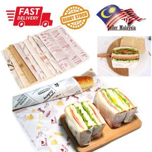 100pcs Toast Sandwich Paper Wrap Bread Burger Fries Food Display Grease Paper Kertas Pembalut Makanan