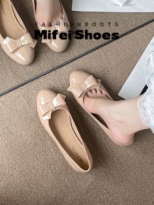 MIFEI | Genuine Leather Bow Heel Elevator Soft Bottom Womens Round Toe Loafers