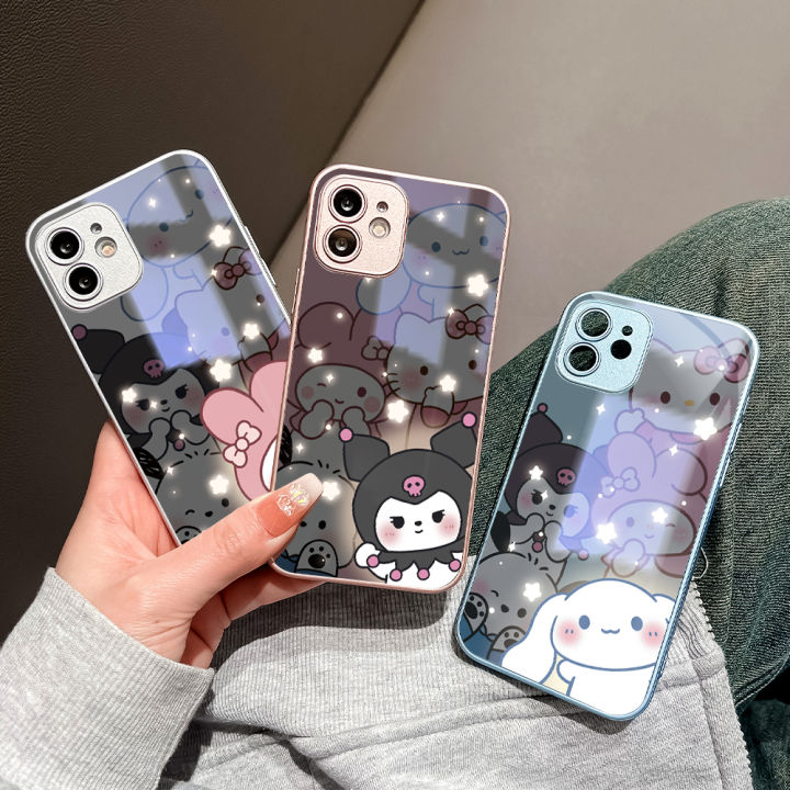 Hontinga Tempered Glass Casing Cases For Samsung Galaxy S10 S20 Plus S20 Ultra FE 5G Note 10 Plus Note 20 Ultra Note 8 9 Case Cartoon Cinnamoroll My Melody Kuromi Phone Case  Back Cover Casing Hard Case