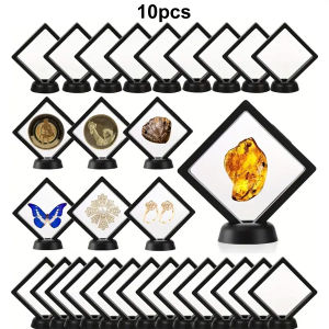 10pcsFloating display box with base transparent film display box challenge coins specimens jewelry display and storage