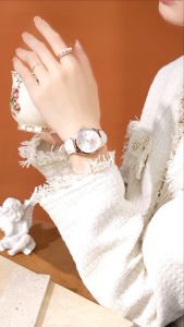 REBIRTH Jam Tangan Wanita Tahan Air Berbentuk Hati Berlian Kuarsa Calendar Tali Kulit Mewah Terbaru Jam Tangan Cewek