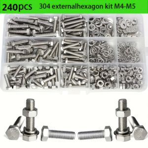240-Piece Stainless Steel Hex Bolt and Nut Set M4 & M5 Suitable for Industrial Machinery and Home Maintenance.