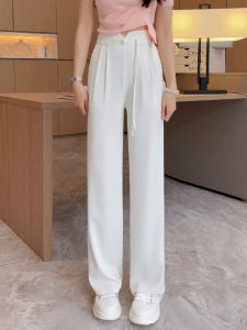 New Chinese Style High Waist Straight Leg Suit Pants Womens Spring Summer Ice Silk Wide Leg Pants Casual Comfortable Trousers