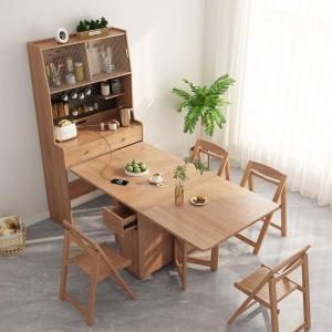 Japanese Style Extendable Dining Table with Wheels Wall-Mounted Small Household Wooden Island Table Dual-Deck Adjustable Size