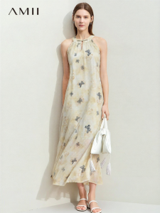 Amii | Chinese Style Sleeveless Butterfly Print Cheongsam Neck Summer Dress