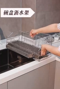 ✳️TSG65✳️ 4 IN 1 SS304 Dish Drainer Rack Dish Storage Rack Dish Rack Dish Organizer Rack Dish Holder Cup Rack Cup Storage Rack Cup Holder Drain Drainer Rack Bowl & Plate Holder Chopsticks Tray Chopsticks Holder Knife Holder Cutting Board Holder