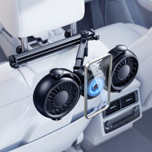Eary Powerful Car Rear Seat Fan Dual Head 4000mAh 3 Speeds Wind 360°Car Back Headrest Fas With Magnetic Phone Holder Hidden Hook