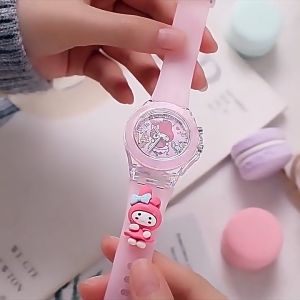 Jam Tangan Anak Lampu LED Silicon Transparant Karakter Kuromi Stella Melody Cinnamoroll JL