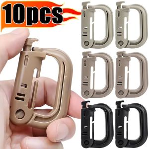 10Pcs Outdoor D-Type Carabiner Portable Grimloc Molle Lock Ring Quick Hook Backpack Snap Buckle Clip Camping Keychain Military Supplies
