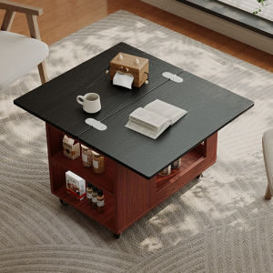 Foldable Solid Wood Sofa Side Table Living Room Tea Table Multi-Functional Height Adjustable Storage Small Cart Italian Minimalist Style