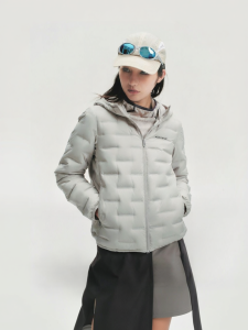 BOSIDENG | Lightweight Down Jacket for Women Short Style with Hood & Misaligned Patterns