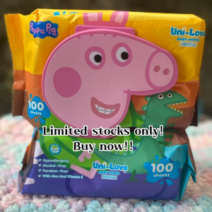 Uni-Love Peppa Pig (George) Baby Wipes 100s - Hypoallergenic Alcohol-Free Aloe & Vitamin E Infused (Pack of 1/3)