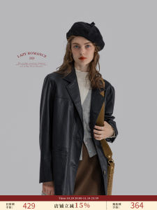 Dailyart Black Pink-B แจ็คเก็ตหนังแบบมีปกสูทสีเทาด้าน แจ็คเก็ตหนัง PU แบบสวมหัว แขนยาว ปกติ คอลเลกชั่นฤดูใบไม้ร่วง 2024