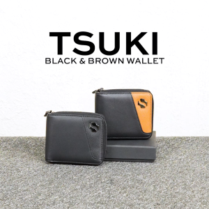Shigetsu TSUKI Leather Folding Wallet with Attached Flip Pocket for Men bifold minimalist card