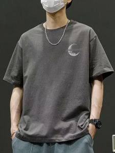 เสื้อยืดแขนสั้นผ้าฝ้ายแท้สไตล์อเมริกันย้อนยุคสำหรับผู้ชายในช่วงฤดูร้อน ทรงหลวม ใส่ได้หลากหลาย แฟชั่นสตรีท