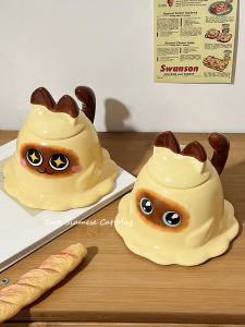 Cute Siamese Cat Ceramic Mug with Lid And Spoon Office Water Cup Birthday Gift for Women High Aesthetic Value Japanese Style Cartoon