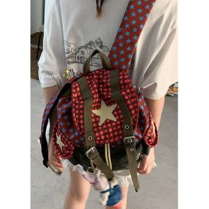 Trendy Starry Womens Backpack Large Capacity Travel Hiking Bag Student Shoulder Bag Double Layer Polyester Inner Material