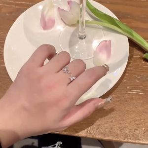 ESCOBAL💕พร้อมส่ง แหวนเงินแท้ Butterfly Girl แหวนเพชรแถวอัญมณีมงคล แหวนเพชร แหวนแฟชั่น แหวนผู้หญิง แหวนปรับขนาดได้  สวมใส่ได้ทุกโอกาส ซื้อให้แฟน พร้อมส่ง!!!