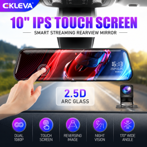 EKLEVA 10-Inch Dash Cam Streaming Media Dual 1080P Lens Video Recorder Full HD IPS Touch Screen Car DVR Rear View Camera Car Registrar