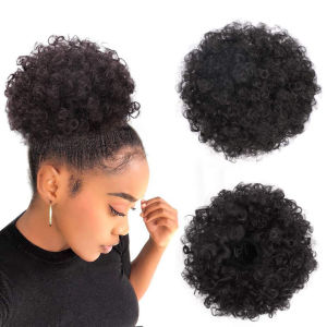 AfroพัฟDrawstringหางม้าสําหรับผู้หญิงสีดําสั้นKinky Curly Afroหางม้าผมมนุษย์พัฟAfro Bun Drawstring Ponytaiy