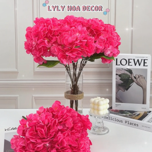 Cành cụm cẩm tú cầu cao su vải lụa thân bự lá đẹp decor trang trí nhà cửa Hoa Lụa Decor